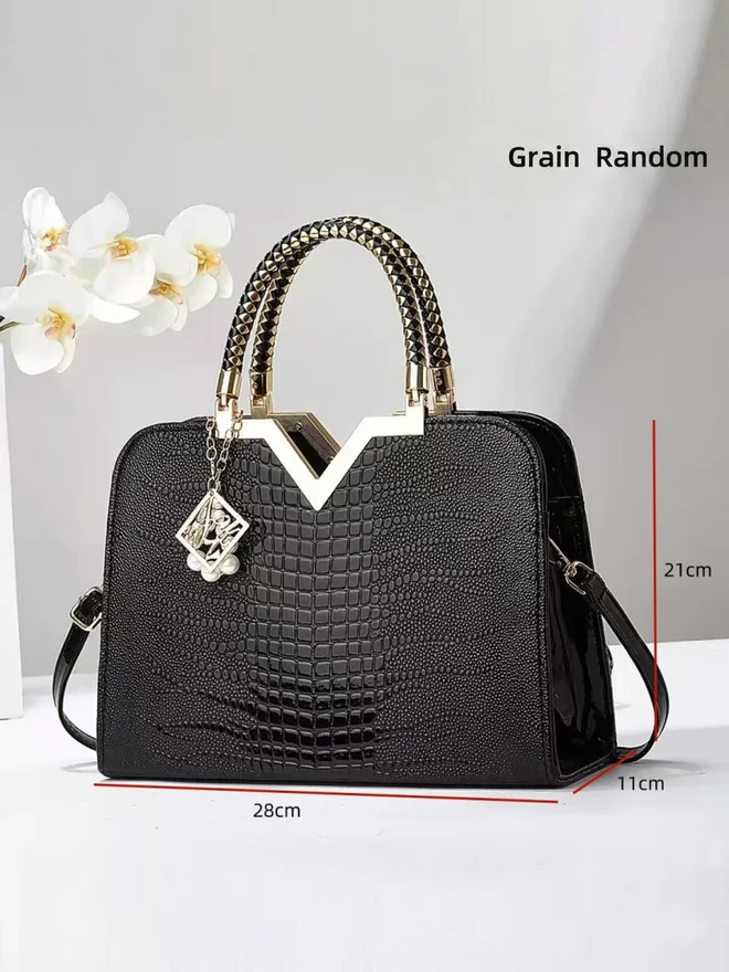 Take Two Croc Skin Dual Handle Handbag with Charm