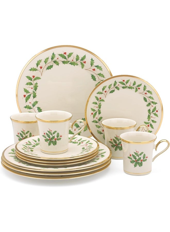 Lenox Dinnerware Set Holiday 12Piece Set Service For 4 Porcelain Plate Berry Motif With 24Karat Gold Accents Christmas Dinner Plates Salad Plates And Mugs Dishwasher Safe Assorted 12 Piece - Image 4