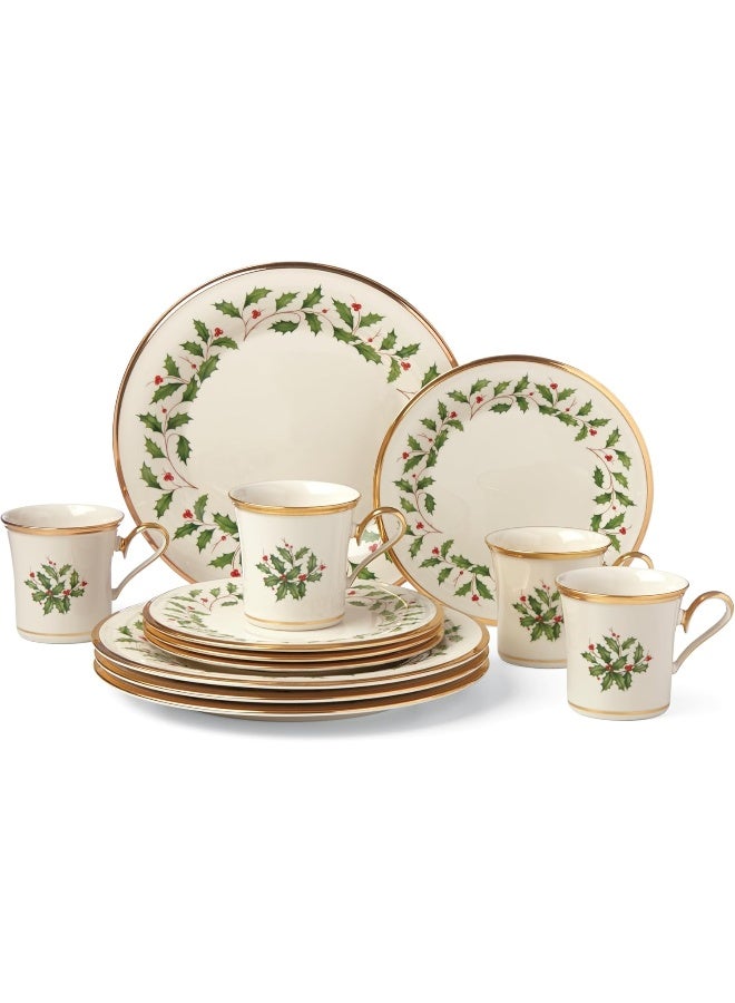 Lenox Dinnerware Set Holiday 12Piece Set Service For 4 Porcelain Plate Berry Motif With 24Karat Gold Accents Christmas Dinner Plates Salad Plates And Mugs Dishwasher Safe Assorted 12 Piece - Image 2