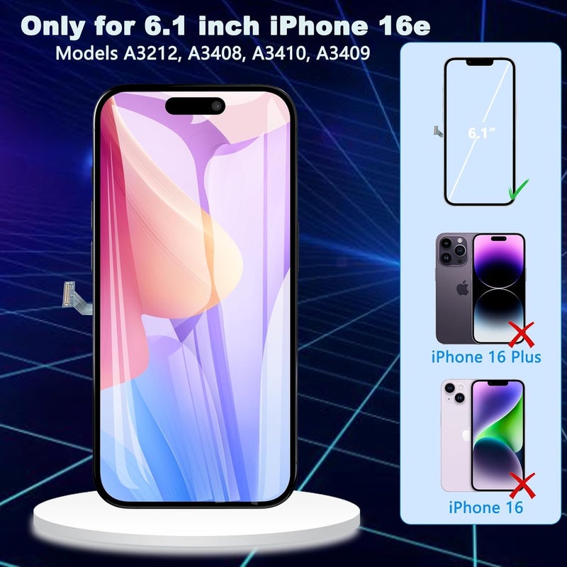 Diykitpl for iPhone 16e Screen Replacement 6.1 Inch, 3D Touch LCD Digitizer Screen for A3212, A3408, A3410, A3409 with Repair Tools Kit+Screen Protector+Waterproof Frame - Image 2