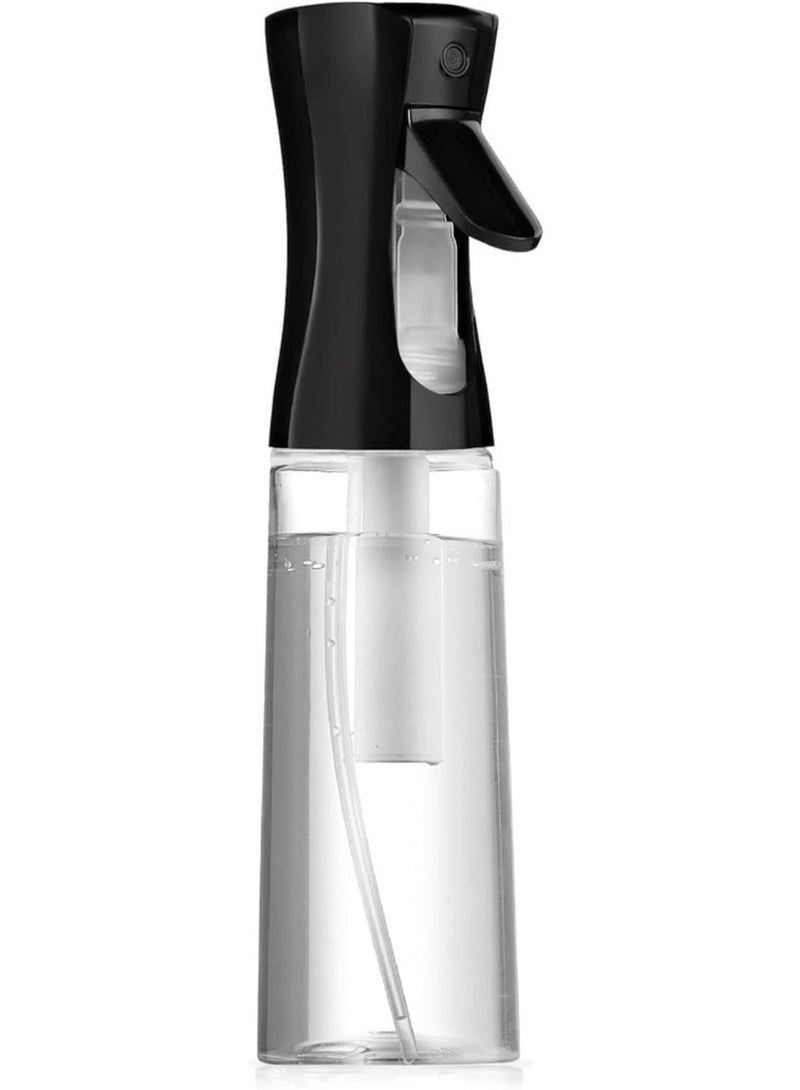 MOMENT زجاجة رذاذ مستمر بلاستيكية فارغة لرذاذ الشعر رذاذ ماء فائق النعومة لتصفيف الشعر والتنظيف وصالونات التجميل والنباتات ورعاية الحيوانات الأليفة (10.1 أونصة / 300 مل)، شفاف أسود - Image 1