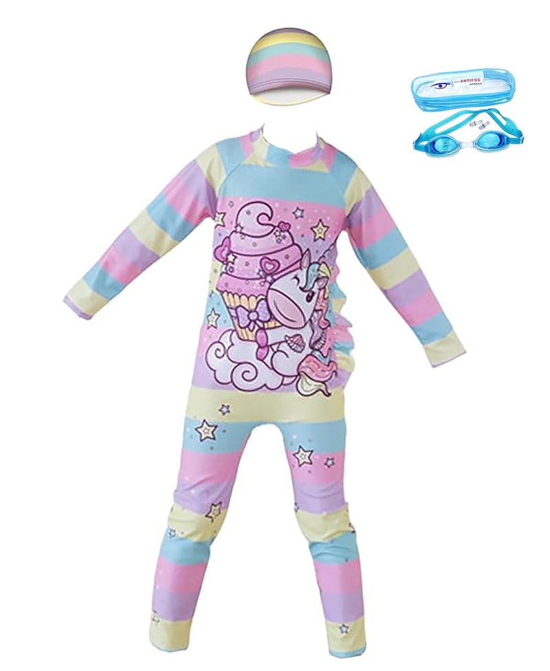 FancyDressWale Swimming Costume Full Body Coverage Bathing Suits for Girls wtih Goggles (in, Age, 8 Years, 10 Years, Regular, Unicorn Sky) - Image 5