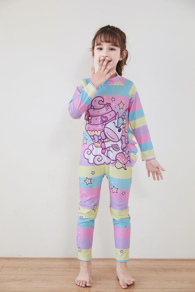 FancyDressWale Swimming Costume Full Body Coverage Bathing Suits for Girls wtih Goggles (in, Age, 8 Years, 10 Years, Regular, Unicorn Sky) - Image 3
