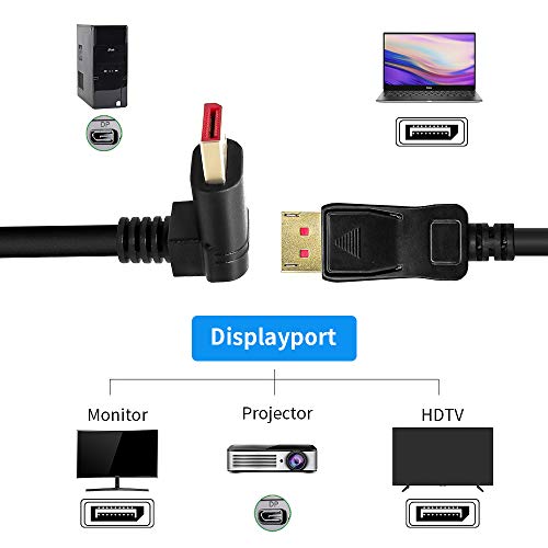 BolAAzuL 90 Degree Displayport 1.4 Adapter Cable, Right Angle Display Port Cable Upward Angled 8K/60Hz, 4K/144Hz 6ft/1.8m Male/Male High Speed for SSUPD Meshlicious/Vertical Mounted GPU - Image 3