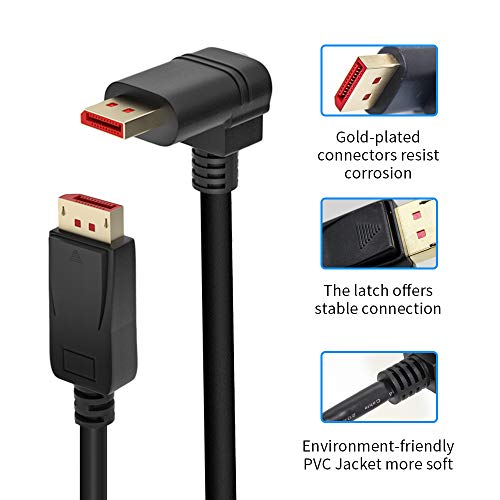 BolAAzuL 90 Degree Displayport 1.4 Adapter Cable, Right Angle Display Port Cable Upward Angled 8K/60Hz, 4K/144Hz 6ft/1.8m Male/Male High Speed for SSUPD Meshlicious/Vertical Mounted GPU - Image 4