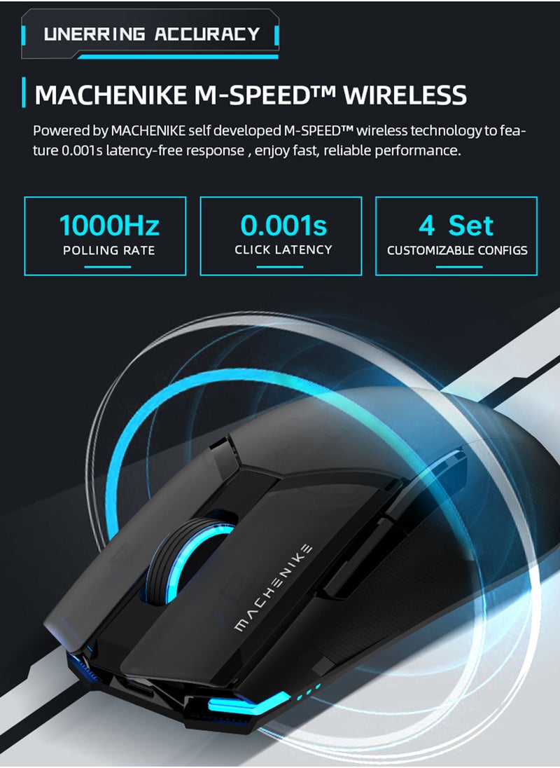 MACHENIKE - M7 PRO ماوس ألعاب لاسلكي قابل لإعادة الشحن، ماوس ألعاب مزدوج الوضع، 8000 ديسيبل متوحد الخواص، مكتب ألعاب خاص، فأرة كمبيوتر لأجهزة الكمبيوتر المحمول المكتبية - Image 1