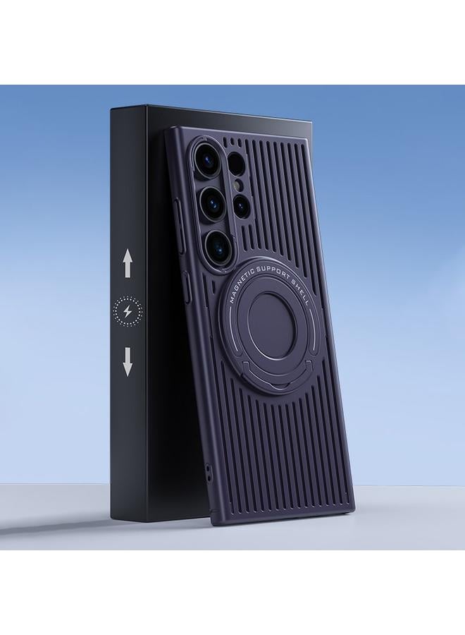 Green Tiger For Samsung Galaxy S24 Ultra 5G Cooling MagSafe Magnetic Ring Holder PC Phone Case(Purple)