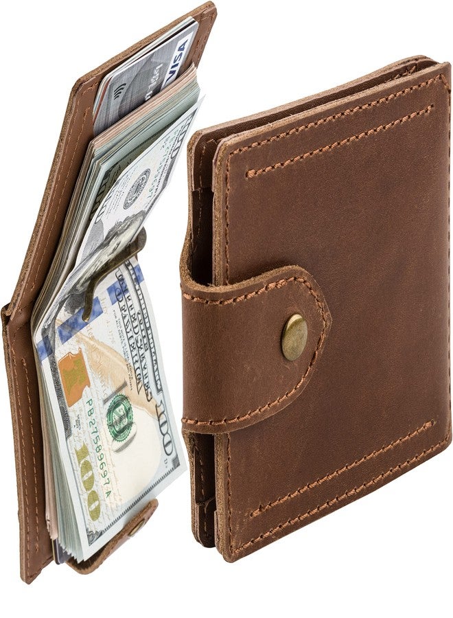 GE MARK Mens Leather Wallet with Money Clip - ID Window or Coin Pocket - Slim Bifold RFID Blocking - Genuine Thin Minimalist - Gift Idea (Brown2) - Image 2