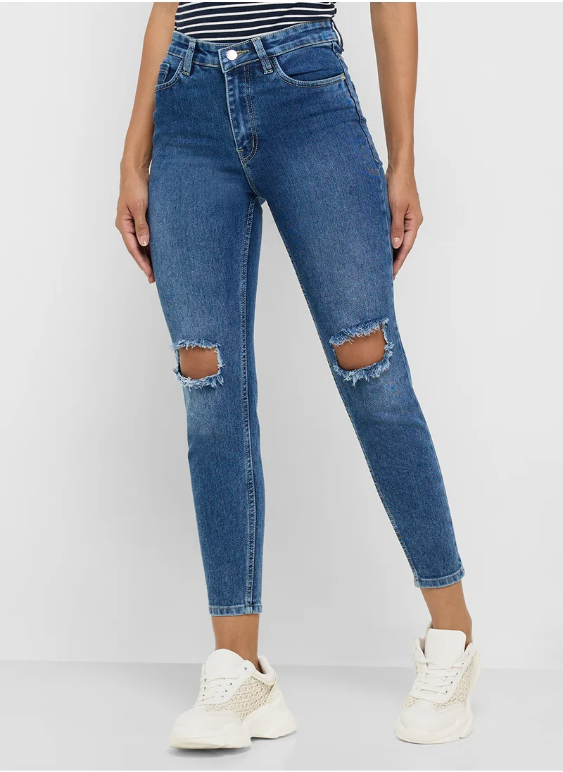 جينجر Distressed High Rise Skinny Jeans
