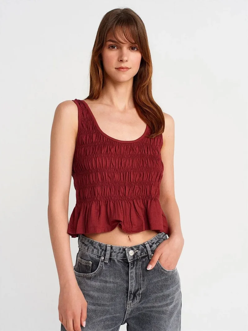 ديلفين DILVIN Textured Cotton-modal Crop Cami Blouse