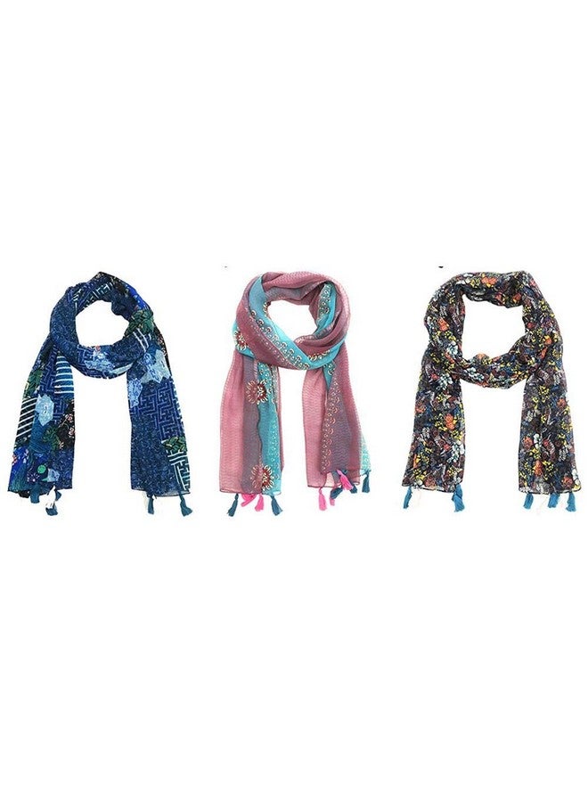 V3E شالات جيرجيت بتصميم عصري للفتيات مع طباعة شاملة وشرابات (متعدد الألوان، S06-(عبوة من 3)) - Image 1