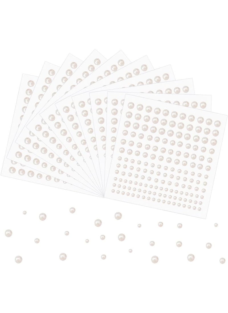 Prudiut - 2640 Pcs Pearl Stickers for Hair, Hair Pearls Stickers on Face Pearls, Self Adhesive Pearls for Crafts Making Hair Decoration Face Makeup, 3mm/4mm/5mm/6mm (White) - Image 1