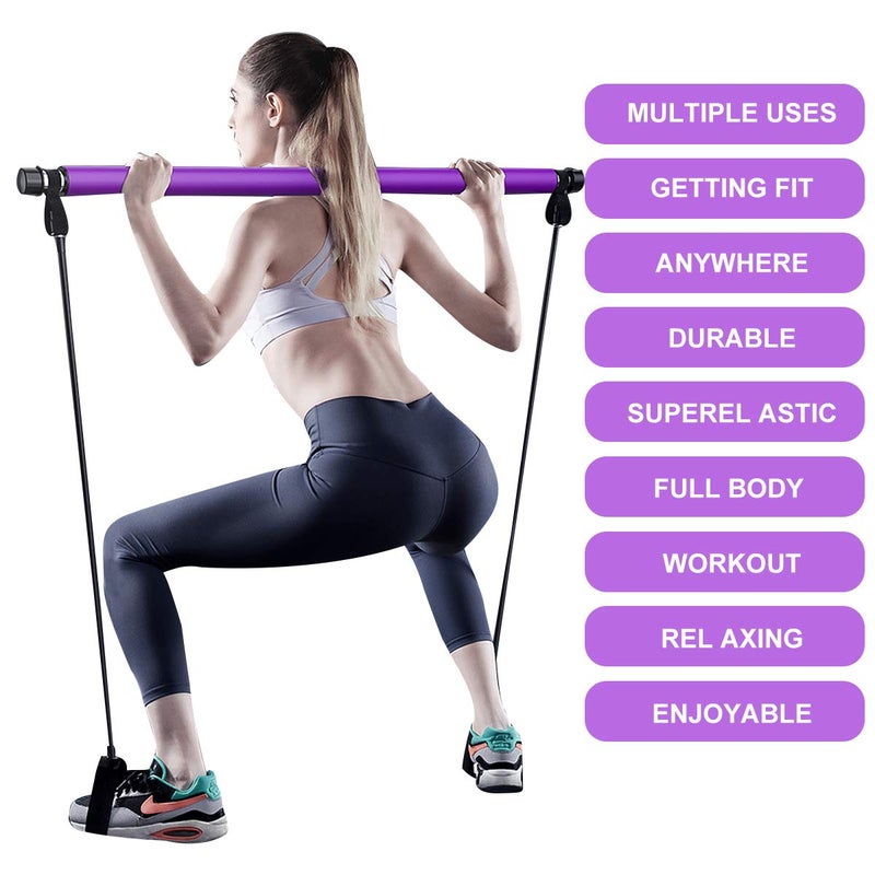 Surplex Bodybuilding Yoga Pilates Stick with Foot Loop, Pilates Bar Kit with Resistance Band, Portable Yoga Pilates Stick Exercise Bar, Ideal for Home Total Body Workout, Gym, Weighlifting - Image 2