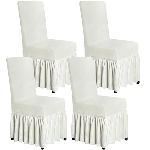 molasofa Chair Covers for Dining Room Set of 4 Stretch Chair Slipcovers with Skirt for Kitchen Seat Protectors Wedding Banquet Decor Kids Pets Spandex Fabric Washable (4pcs, Black) - Image 1