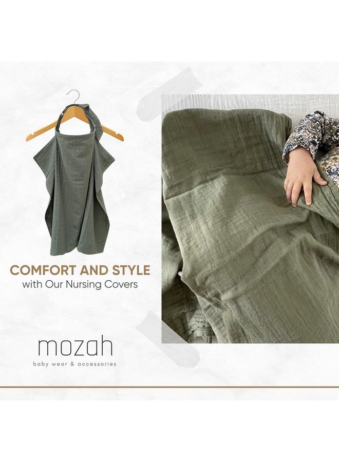 MOZAH موظة غطاء رضاعة من القطن العضوي 100% للرضع، غطاء رضاعة قطن 100% قابل للتنفس مع حلقة صلبة لمريلة الأم، غطاء مقعد السيارة متعدد الاستخدامات (أخضر روماني) - Image 3