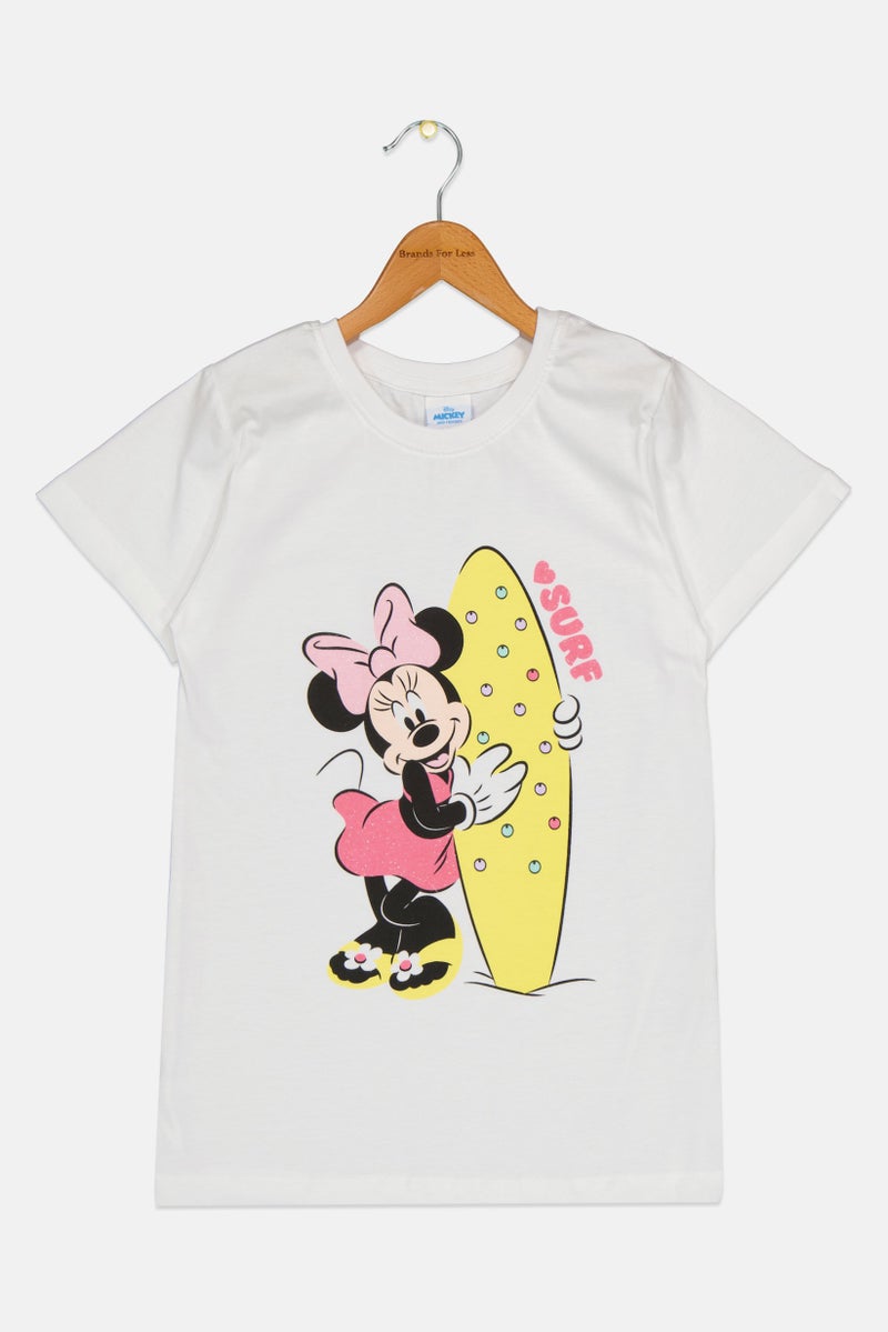 Disney x Mickey And Friends Kids Girl Crew Neck Graphic Print T-Shirt, White - Image 2
