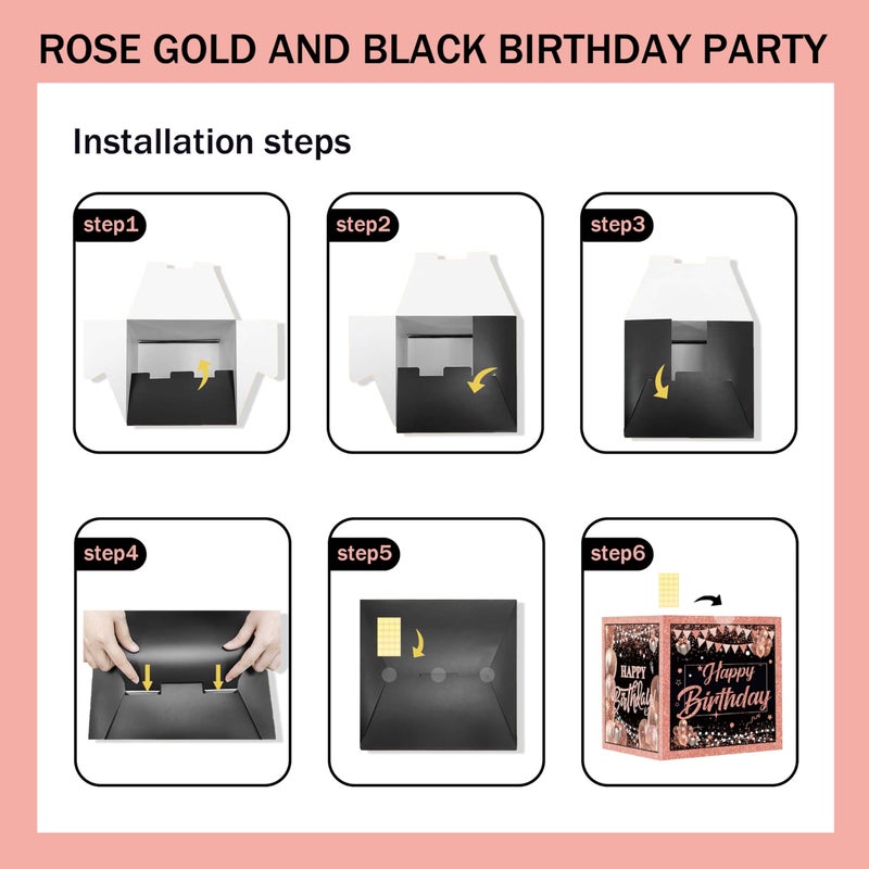 jenlion Happy Birthday Party Decorations for Women,Black PInk Balloons,Birthday Box Decor,Backdrop,Beers Foil Balloon - Image 3