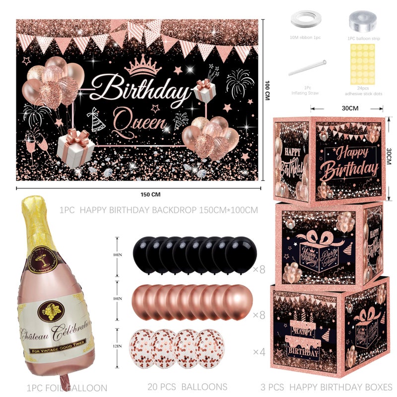 jenlion Happy Birthday Party Decorations for Women,Black PInk Balloons,Birthday Box Decor,Backdrop,Beers Foil Balloon - Image 2