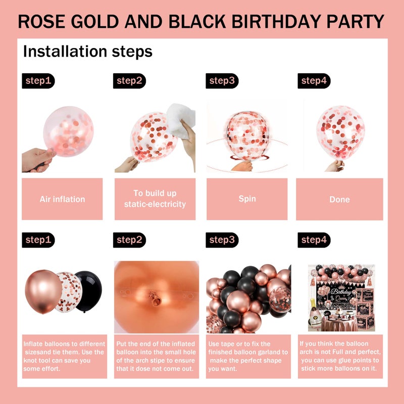 jenlion Happy Birthday Party Decorations for Women,Black PInk Balloons,Birthday Box Decor,Backdrop,Beers Foil Balloon - Image 4