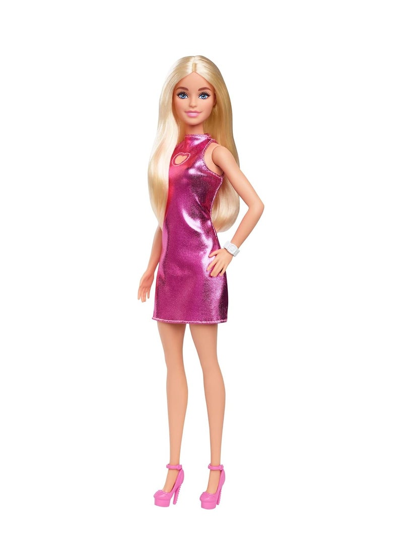 Barbie Barbie Fashionista Doll - Metallic Pink Dress With Heart Cut-Out  - Image 1
