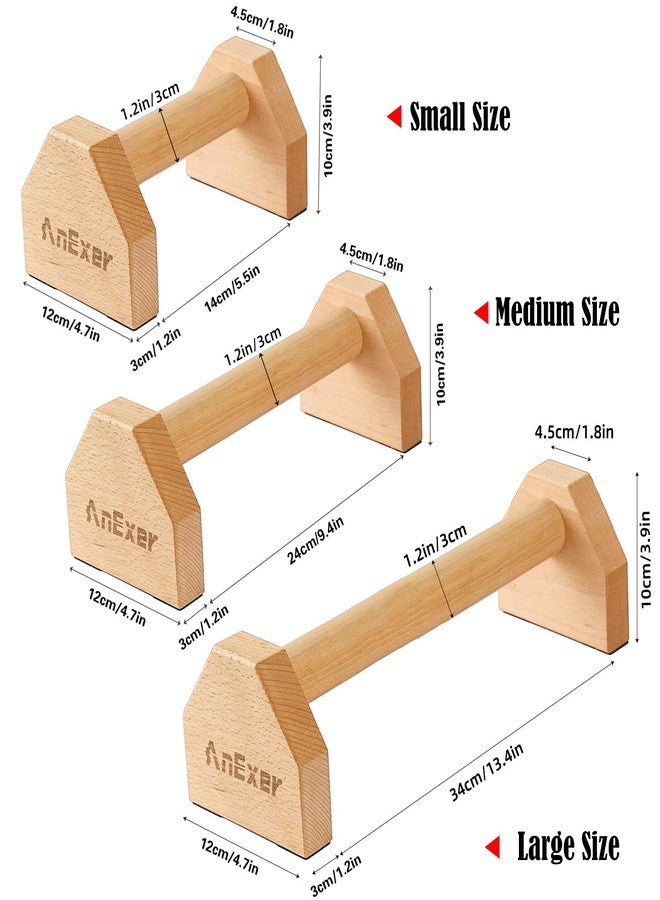 AnExer Push Up Stands, Handstand Parallettes Bars, Solid Wood Push Up Bars with Non-Slip Mat Push up Handles for Floor Exercise Home Workout Equipment for Men & Women Strength Training (Beech Wood-20cm) - Image 3