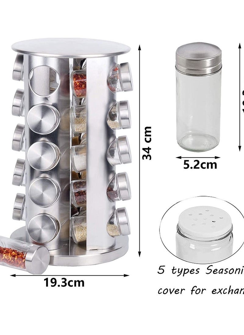 Generic - Revolving Spice Rack with 20 Jars, Rotating Spice Rack Organizer, Seasoning Organizer with Labels, Stainless Steel Spice Carousel for Kitchen Countertop, Cabinet - Image 1
