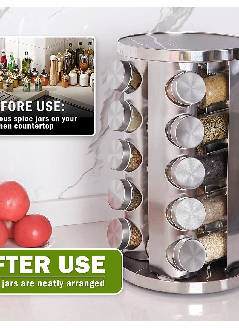 Generic - Revolving Spice Rack with 20 Jars, Rotating Spice Rack Organizer, Seasoning Organizer with Labels, Stainless Steel Spice Carousel for Kitchen Countertop, Cabinet - Image 1