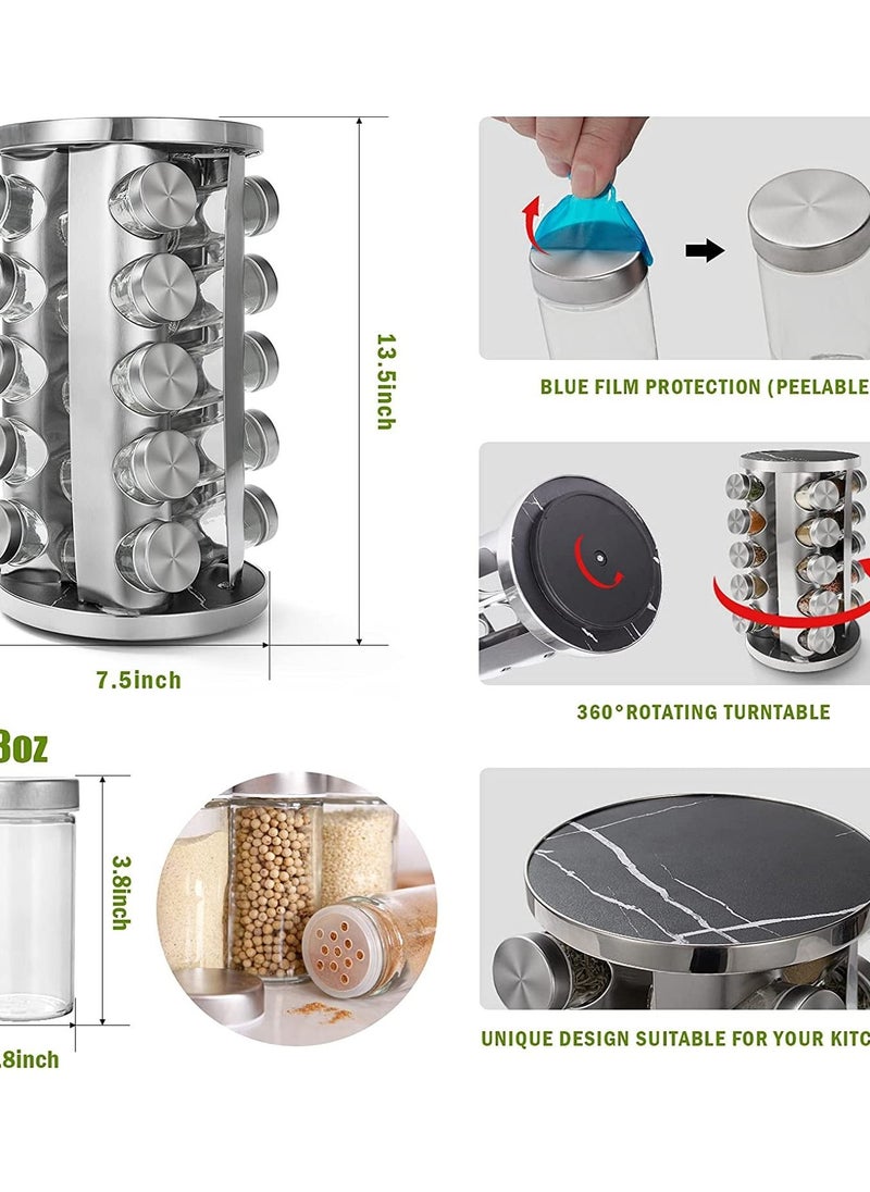 Generic - Revolving Spice Rack with 20 Jars, Rotating Spice Rack Organizer, Seasoning Organizer with Labels, Stainless Steel Spice Carousel for Kitchen Countertop, Cabinet - Image 1