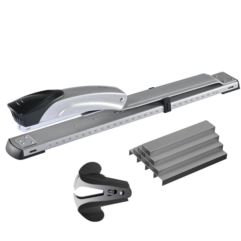 Craftinova Long Reach Stapler,with 2000 Staples & Stapler Remover Full Strip，20-25 Sheet Capacity,with Built-in Ruler and Adjustable Locking Paper Guide, Silvery - Image 1