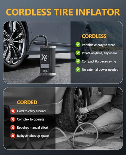 Aneson Tire Inflator Portable Air Compressor, 2X Fast Air Pump with Digital Gauge 150 PSI, Auto Shutoff for Roadside Inflation, Daily Car Care, Motorcycles, Bikes, and Sports Ball, One-Click Start - Image 5