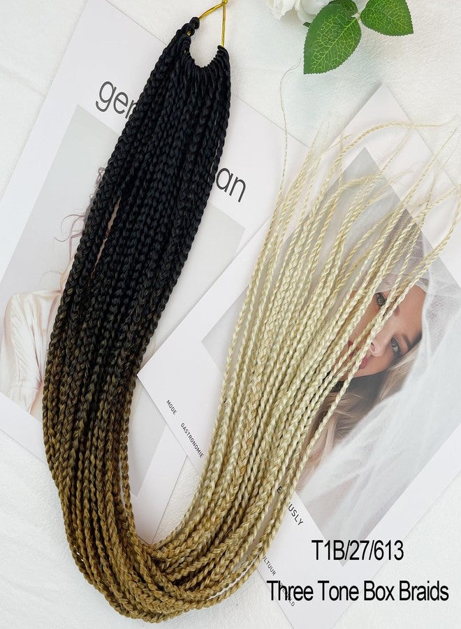 Chicmoi Ombre Blonde Crochet Box Braids Pre Looped 1B/27/613 Box Braids Crochet Hair 144 strands Small Size Soft Pre-looped Crochet Hair for Black Women Chicmoi Hair (T1B/27/613, 24 inch box braids 6 pack) - Image 3