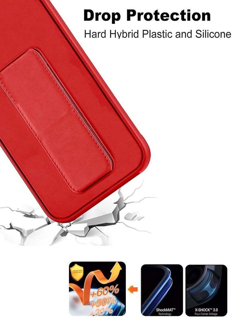 Wtech Apple iPhone 16 2024 Hand Grip Foldable Magnetic Kickstand Wrist Strap Finger Grip with Built-in Iron Case Cover - Red - Image 5