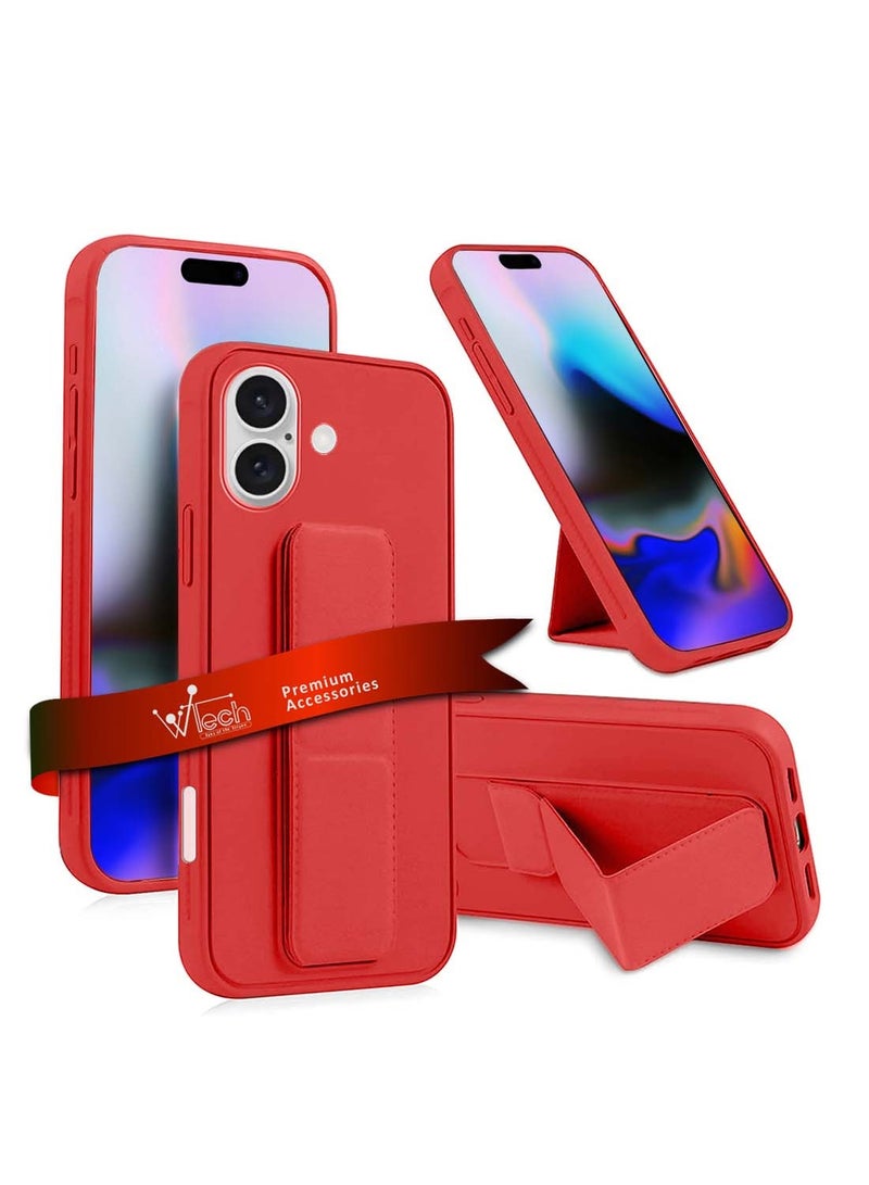 Wtech Apple iPhone 16 2024 Hand Grip Foldable Magnetic Kickstand Wrist Strap Finger Grip with Built-in Iron Case Cover - Red - Image 1