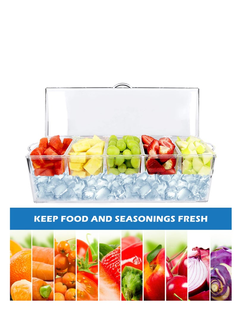 MIXDE - 5 Condiment Tray Server Ice Chilled Compartment Container Organizer with Hinged Lid Cooled Condiment Tray with Removable Dishes for Salad Fruit Cheese BBQ Picnic Outdoor Party Bar Supplies - Image 1