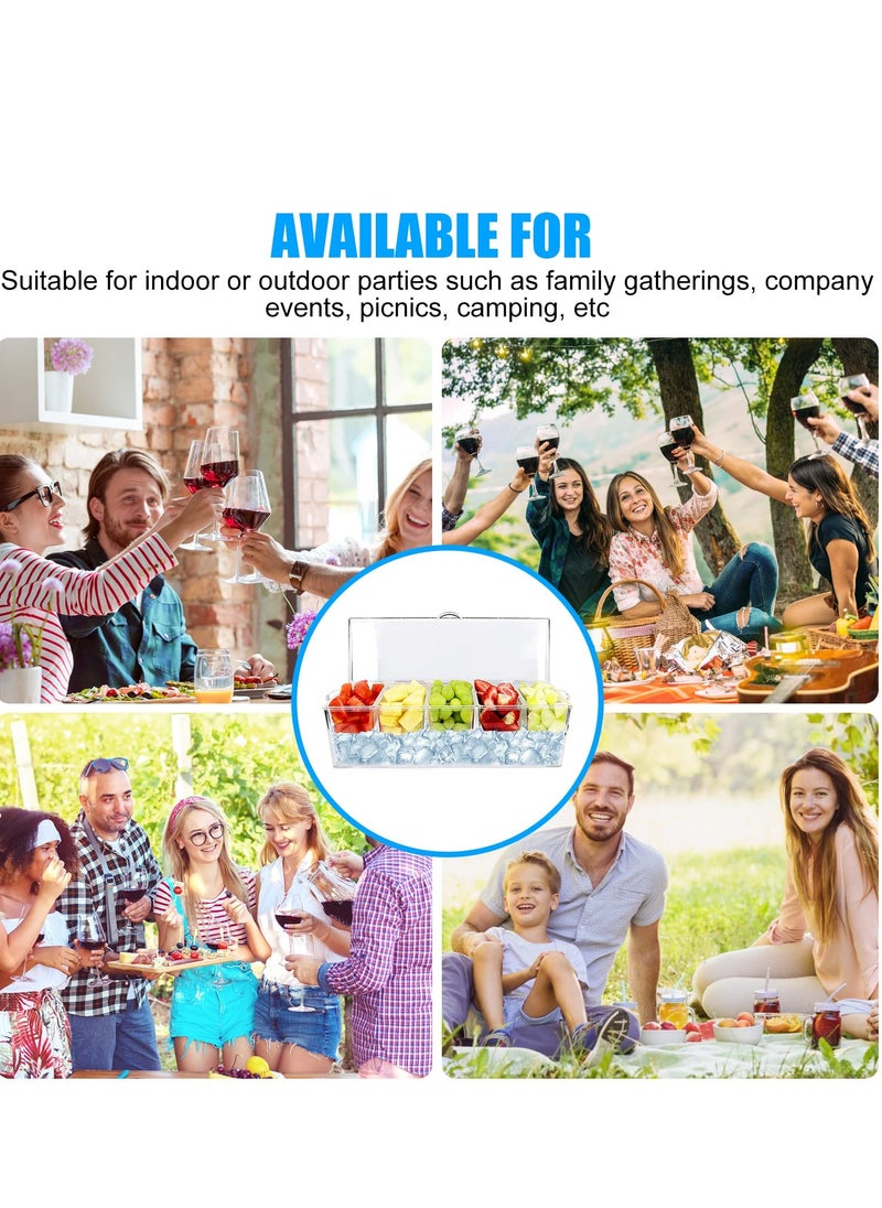MIXDE - 5 Condiment Tray Server Ice Chilled Compartment Container Organizer with Hinged Lid Cooled Condiment Tray with Removable Dishes for Salad Fruit Cheese BBQ Picnic Outdoor Party Bar Supplies - Image 1