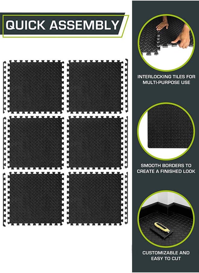 Gym Flooring Set, EVA Foam Exercise Mat Tiles with Borders, Protective Puzzle Floor Mats for Home Gym, Workout, Kids Play Area, 12 PCS