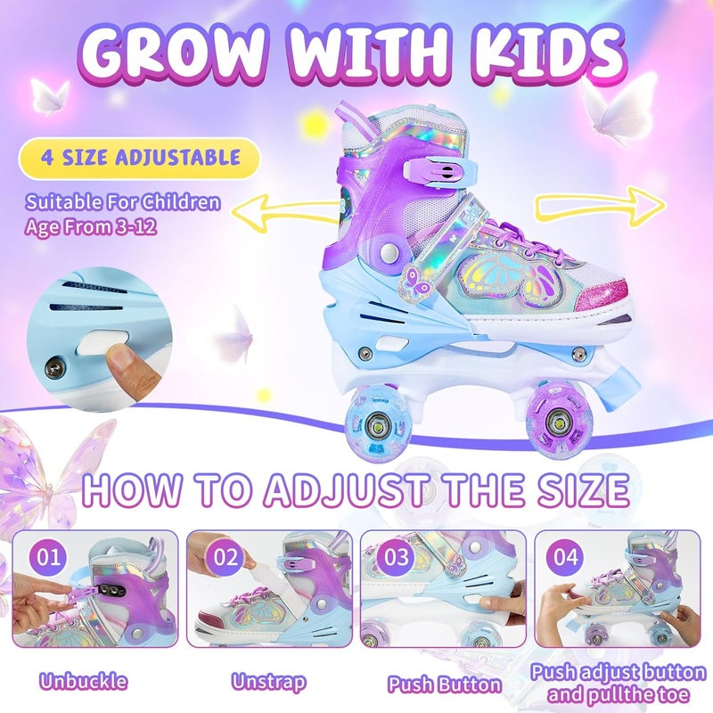 SHDSL Kids Adjustable Roller Skates with Light Up Wheels - Butterfly Design - Image 5