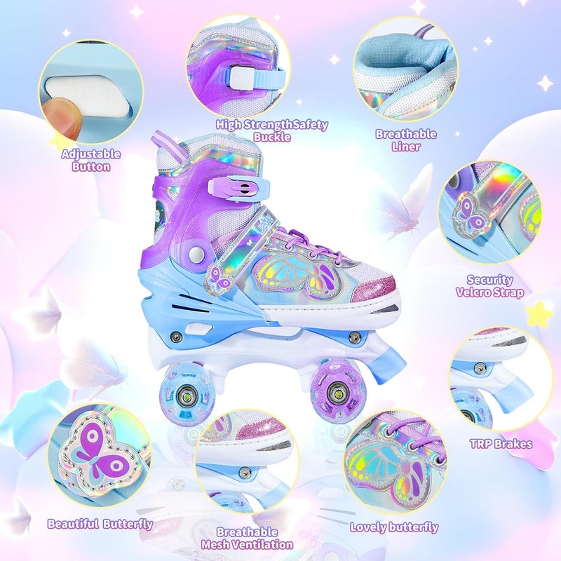 SHDSL Kids Adjustable Roller Skates with Light Up Wheels - Butterfly Design - Image 2
