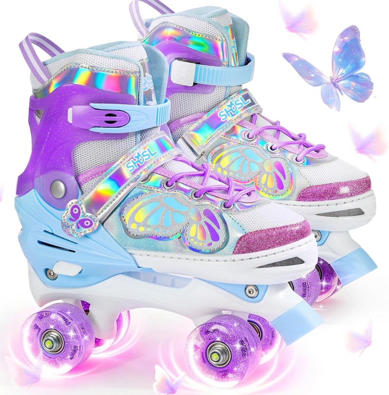 SHDSL Kids Adjustable Roller Skates with Light Up Wheels - Butterfly Design - Image 1