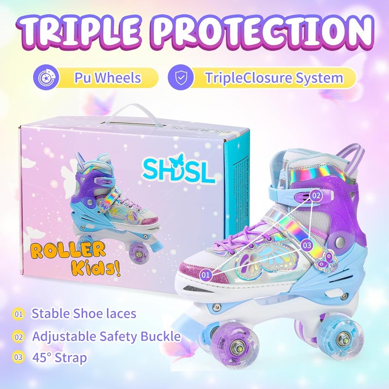 SHDSL Kids Adjustable Roller Skates with Light Up Wheels - Butterfly Design - Image 3