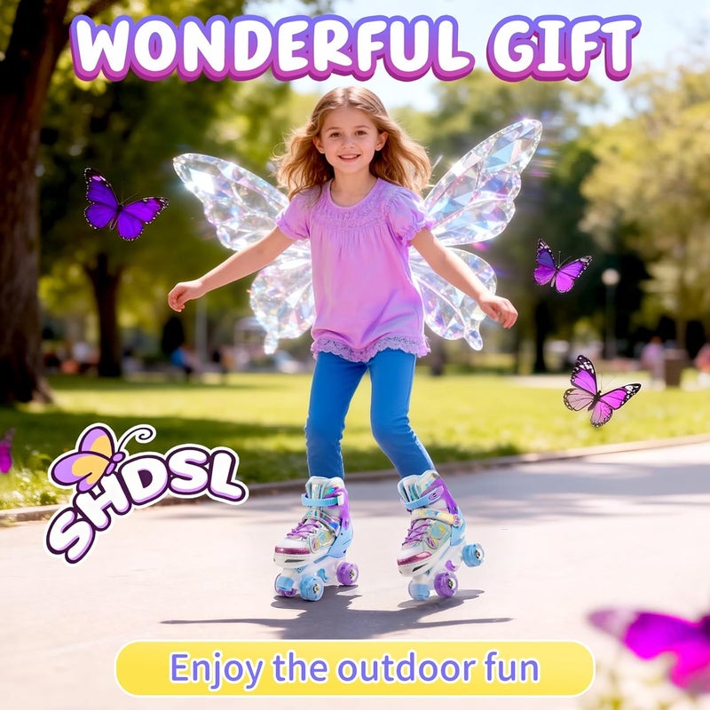 SHDSL Kids Adjustable Roller Skates with Light Up Wheels - Butterfly Design - Image 4