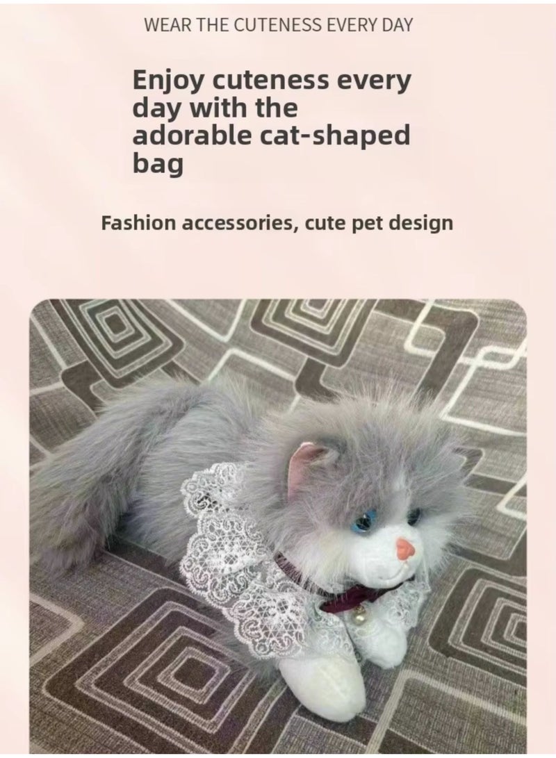 Kiddoz Realistic Cat Plush Backpack with Adjustable Straps & Zipper Closure - Grey | Faux Fur Animal Backpack, Suitable for daily use and casual fashion, Travel, Cat Lovers, Birthday Gifts, New Year Gifts - Image 5