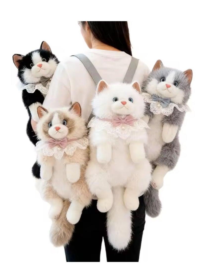 Kiddoz Realistic Cat Plush Backpack with Adjustable Straps & Zipper Closure - Grey | Faux Fur Animal Backpack, Suitable for daily use and casual fashion, Travel, Cat Lovers, Birthday Gifts, New Year Gifts - Image 3