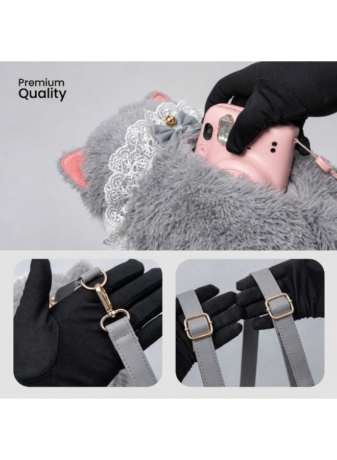 Kiddoz Realistic Cat Plush Backpack with Adjustable Straps & Zipper Closure - Grey | Faux Fur Animal Backpack, Suitable for daily use and casual fashion, Travel, Cat Lovers, Birthday Gifts, New Year Gifts - Image 5