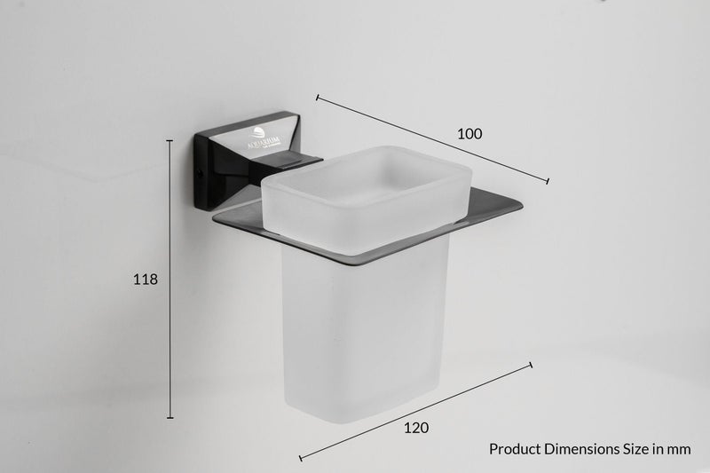 AQUARIUM Toothbrush Holder,Wall-Mounted Stainless Steel and Frosted Glass Toothbrush Tumbler Holder Black Toothbrush Tumbler Holder - Image 3