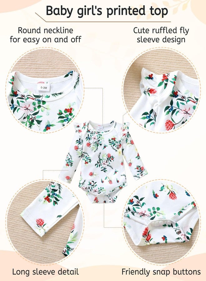 YALLET Baby Girl Clothes Newborn Infant Outfits Floral Romper+Pants+Headband Fall Baby Clothes for Girls 0 3 6 12 18 Months(Green, 3-6 Months) - Image 3
