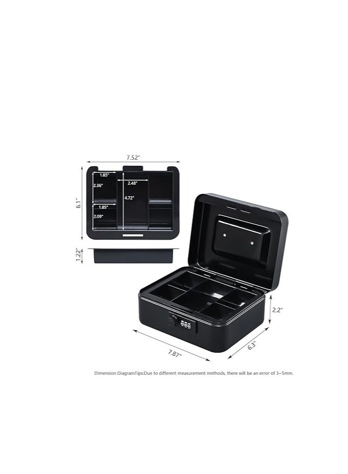 كيه واي خزنة نقود مقاس M مع قفل برمز من كيودوليد، صندوق نقود معدني امن مع صينية نقود لصندوق قفل امان، اسود، 7.87 بوصة × 6.30 بوصة × 3.54 بوصة، مقاس M - Image 3