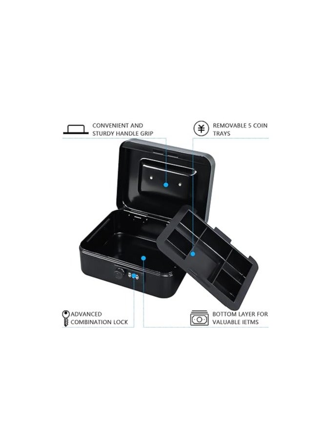 كيه واي خزنة نقود مقاس M مع قفل برمز من كيودوليد، صندوق نقود معدني امن مع صينية نقود لصندوق قفل امان، اسود، 7.87 بوصة × 6.30 بوصة × 3.54 بوصة، مقاس M - Image 5