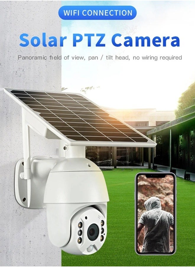 ماركة غير محددة - 4G LTE كاميرا أمان IP لبطاقة SIM (8 ميجابكسل) كاميرا CCTV خارجية 1080P للرؤية الليلية ، PTZ ، مستشعر مزدوج للرؤية الليلية بالأشعة، كشف الحركة ، نظام كاميرا مراقبة إمالة مع لوحة شمسية - Image 1
