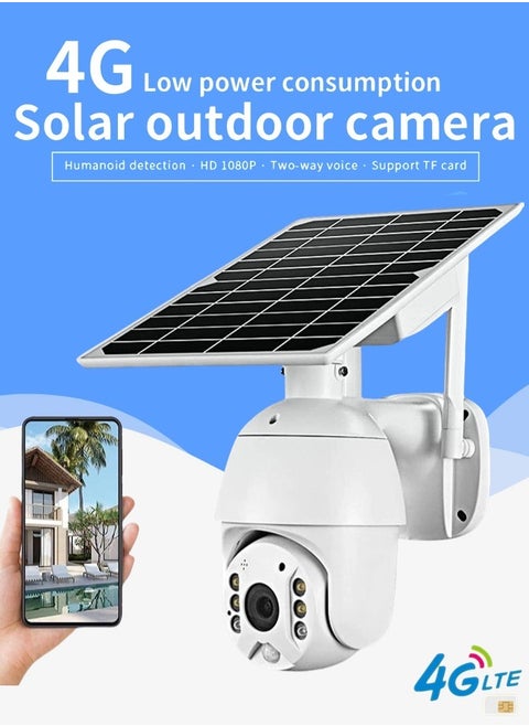 4G LTE كاميرا أمان IP لبطاقة SIM (8 ميجابكسل) كاميرا CCTV خارجية 1080P للرؤية الليلية ، PTZ ، مستشعر مزدوج للرؤية الليلية بالأشعة، كشف الحركة ، نظام كاميرا مراقبة إمالة مع لوحة شمسية